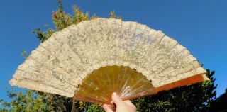 Very Old And Delicious Bruxelles Lace Hand Fan In Your Box