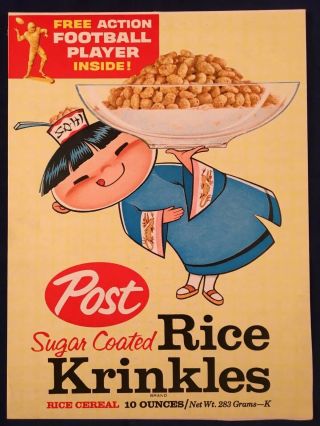 Vintage 1960s Post Sugar Sparkled Rice Krinkles Cereal Box Football Player Kits