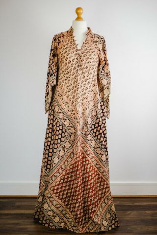 70s Vintage Indian Cotton India Imports Maxi Kaftan Dress One Size Uk10/12/14/16