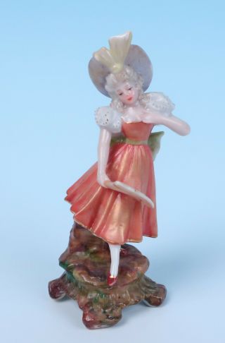 Antique German Porcelain Minature Figurine Victorian Lady W/ Fan Maiden Figure