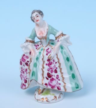 Carl Thieme Dresden Porcelain Minature Figurine Lady Hp Puce Roses Pink Figure
