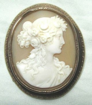 Victorian Gp Silver Classic Finely Carved Shell Cameo Pin / Pendant 11.  5 Grams