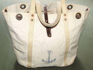 Vtg Polo Rrl Double Rl White Canvas Nautical Tote Bag Italian Made Carrier Pack