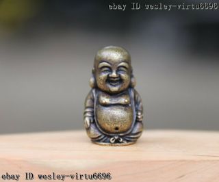 Chinese Pure Bronze Copper Lucky Happy Maitreya Buddha Wealth Statue T045