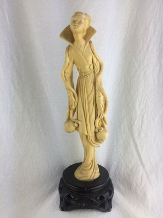 Old Antique Chinese Carving Statue Resin Ivory Coloured Bakelite Woman Lady