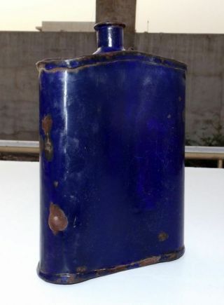 Vintage Hand Crafted Enamel Army Bottle Old Cobalt Blue Military Water Bottle