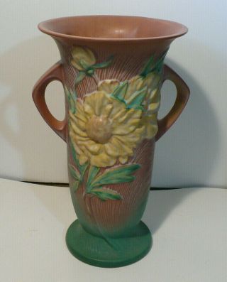 Antique Roseville Pottery " Large Peony Vase " Coral/yellow 69 - 15 15 1/2 " Exc