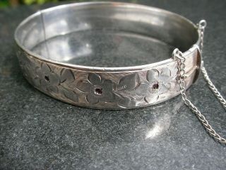 Vintage Georg Jensen Sterling Silver Forget - me - not Bracelet Bangle Safety Chain 5