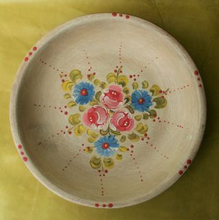 Vtg German Folk Art Hand Painted Wooden Bowl Bauernmalerei Decorative Rose
