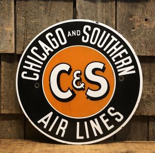 Rare 30s C&s Chicago Southern Air Lines Airport Tanker Equipment Porcelain Sign