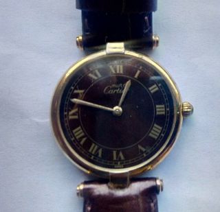 Vintage Must De Cartier Paris 925 Argent Swiss Made Watch Plaque Or G 20m