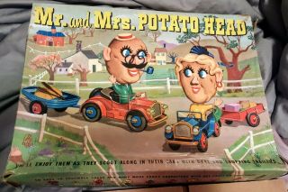 Vintage 1950s / Early 60s Hasbro Mr & Mrs Potato Head With Cars,  Trailers