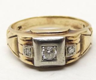 Antique 10k Gold Diamond Ring Sz 7.  75 White Gold Accent.  14 Carat Tcw Art Deco