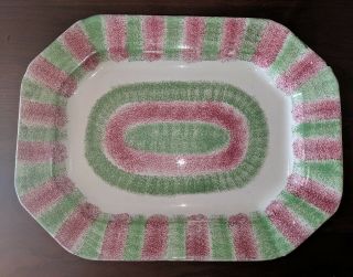 Antique Spatterware Platter Green & Red 19th C Americana