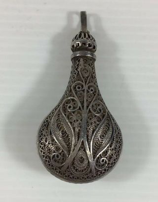 Antique Silver Filigree Scent Bottle French Cockerel Mark 6cm In Length