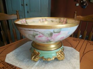 Antique T & V Limoges 14 1/2 " Wide Punch Bowl/centerpiece With Stand