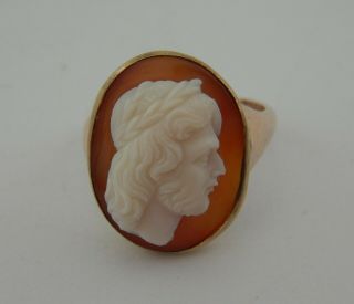 Antique Victorian Shell Cameo 9 Ct Gold Ring - Zeus