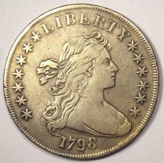 1798 Draped Bust Silver Dollar $1 - VF / XF Details - Rare Type Coin 3