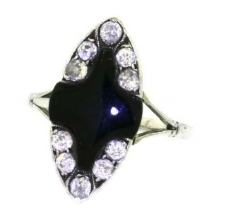 Antique 14k White Gold 0.  74ct Diamond And Onyx Cocktail Ring Size 8.  75