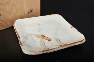 S8621: Japanese Shino - Ware White Glaze Ornamental Plate/dish W/signed Box