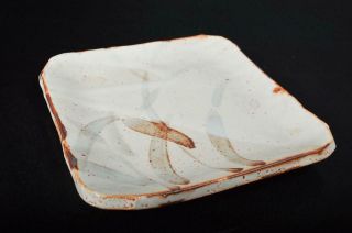 S8621: Japanese Shino - ware White glaze ORNAMENTAL PLATE/Dish w/signed box 2