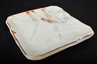 S8621: Japanese Shino - ware White glaze ORNAMENTAL PLATE/Dish w/signed box 5