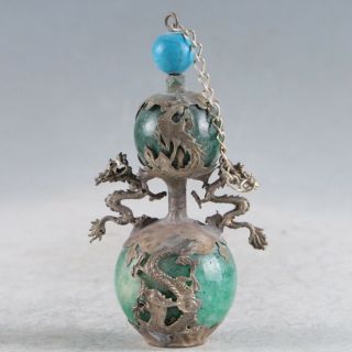 Chinese Exquisite Jade&silver Handmade Dragons Snuff Bottle Lzj113