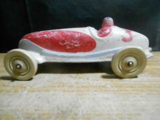 Vintage Sun Rubber Race Car Toy 6 1/2 " Red Silver Hard Rubber