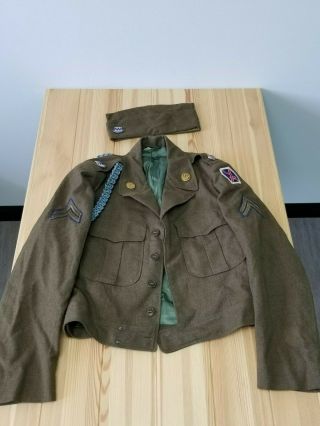 Authentic Wwii Us Army Uniform Jacket & Cap W/ Patches,  Blue Infantry Rope 6180