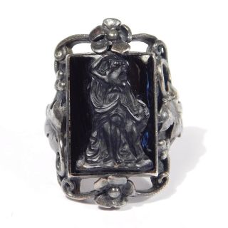 Arts And Crafts Cameo Ring With Lovely Inscription Sterling C.  1900