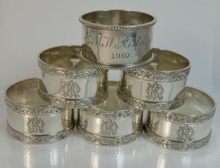 Boxed Set Of Six Sterling Silver Elkington & Co Napkin Rings