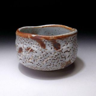 Zg5: Japanese Pottery Tea Bowl,  Shino Ware By Famous Potter,  Shuichi Sawada