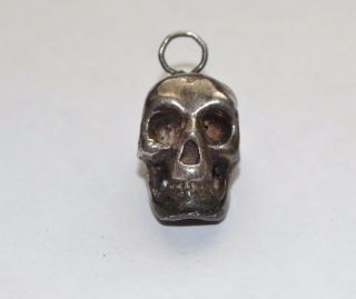 Antique Victorian Sterling Silver Memento Mori Skeleton Skull Pendant