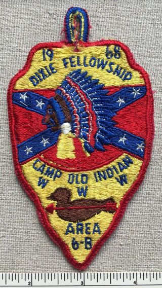 Vtg 1968 Area 6b Dixie Fellowship Oa Conclave Patch Camp Old Indian Boy Scout