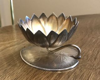 Antique Whiting Sterling Silver 3 - D Water Lily Pad Salt Cellar