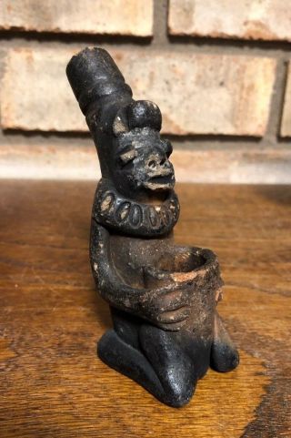 Antique Old Pre Columbian Indian Effigy Clay Smoking Pipe Figural Man Folk Art