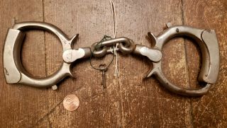 Antique Old West Dawson Machine Co.  Police Cumming Handcuffs With Key Pat.  1899