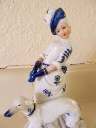 Vintage Porcelain Figurine Victorian Lady With White Dog -
