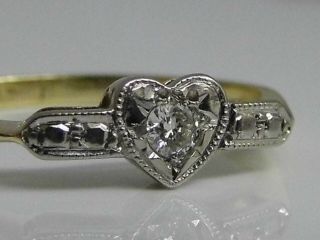 Exquisite Antique 18ct Solid Gold Platinum Diamond Solitaire Heart Ring Uk P1/2
