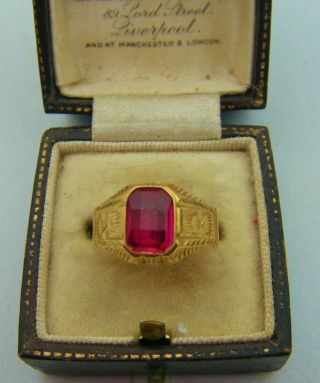 C19th Victorian Or Early Edwardian Spanish Made 18ct Gold Ruby Set " Pinkie Ring "