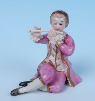 Mz Irish Dresden Lace Porcelain Figurine Romeo Flute Musician Ireland Figure