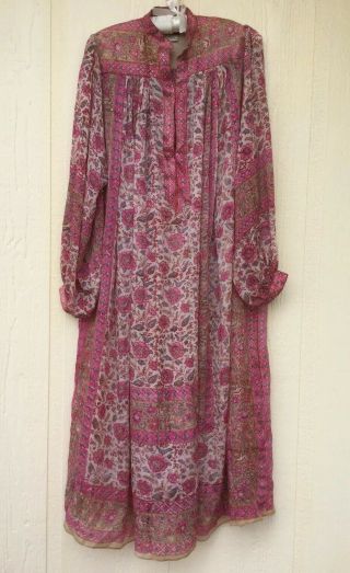Rare Rilu Kuwan For Judith Ann Vintage Sheer Indian Silk Dress 1970s