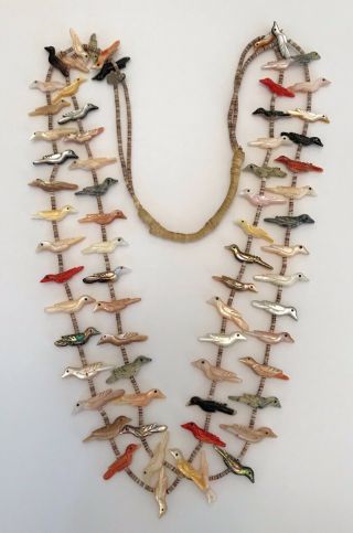Rare Signed David Tsikewa Zuni Fetish Necklace 68 Birds 2 Strands Vintage