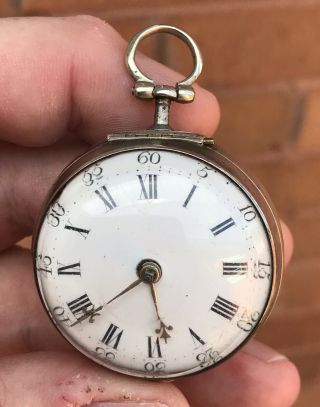A EARLY ANTIQUE SOLID SILVER PAIR CASED VERGE / FUSEE POCKET WATCH,  1775 12