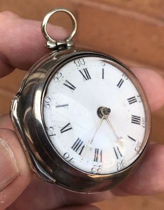 A Early Antique Solid Silver Pair Cased Verge / Fusee Pocket Watch,  1775