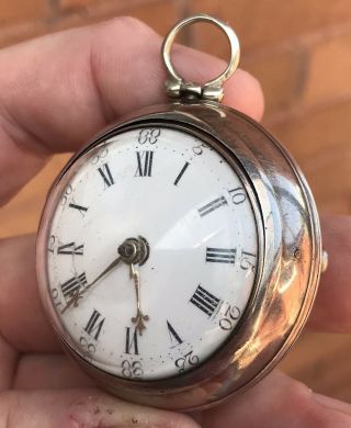 A EARLY ANTIQUE SOLID SILVER PAIR CASED VERGE / FUSEE POCKET WATCH,  1775 3