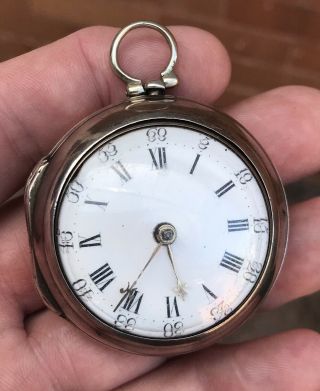 A EARLY ANTIQUE SOLID SILVER PAIR CASED VERGE / FUSEE POCKET WATCH,  1775 5