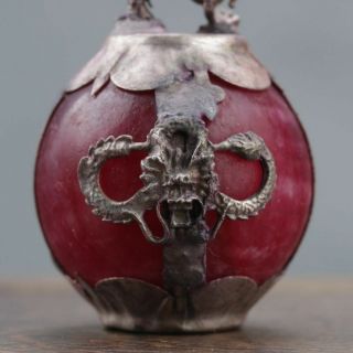Collectable Red Jade Armor Tibetan Silver Hand - Carve Zodiac Statue - - Dragon 1