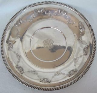 Vintage Ellmore Sterling Silver Large Round Tray 15 " Monogrammed Dws 455 Usa
