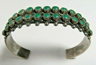 Vintage Sterling Silver Navajo Cuff Bracelet Green Stones Turquoise 25.  80 Grams